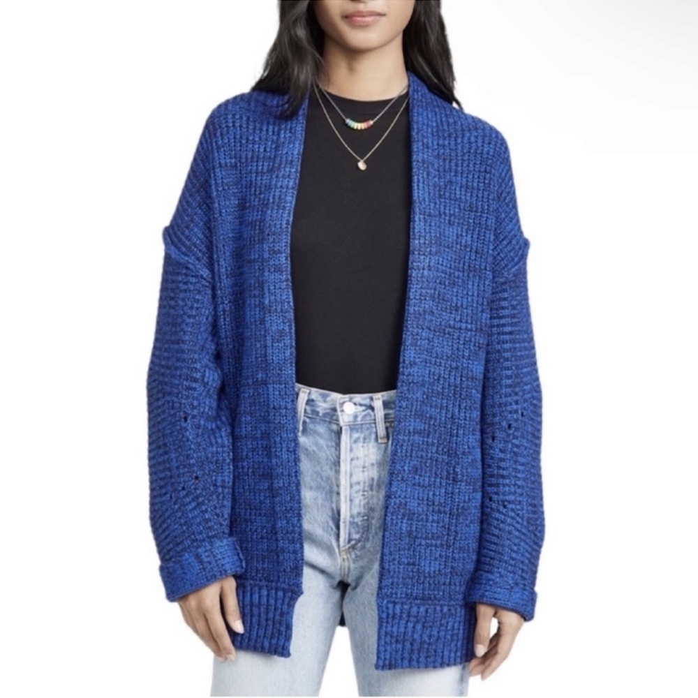 Free People Cardigan Sweater Chunky Boho Blue Oversized High Hopes Knit size L